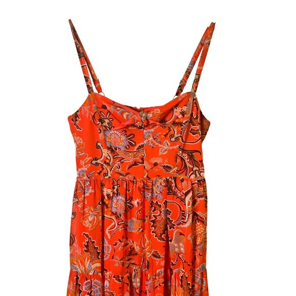 INC Size 10 International Concept Midi Lined Orange Floral Tiered Dress - Picture 4 of 9